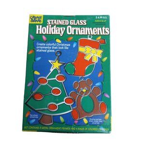 Create Bake Stained Glass Holiday Ornaments Kit Metal Frames Crystals DIY NEW